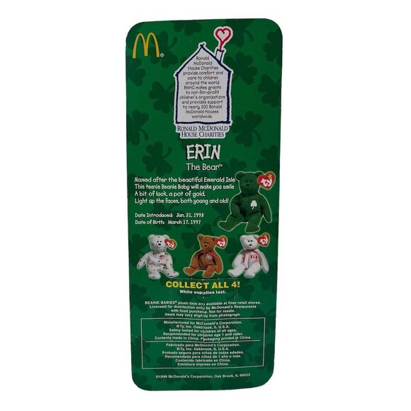 Vintage 1998 Ty Beanie Babies McDonalds Erin The Bear Collectible Toy New In Pac - Picture 3 of 4